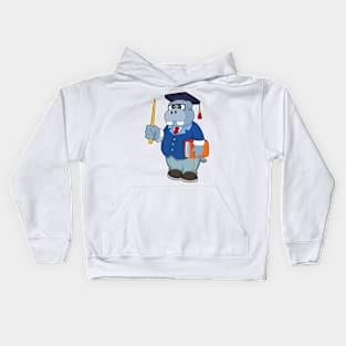 Hippo as Professor with Book Kids Hoodie